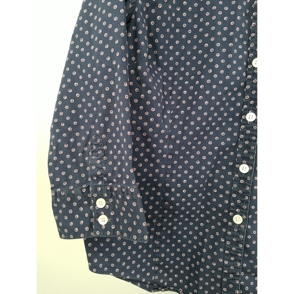 LL Bean Shirt Womens Large Regular Blue Dotted Button Up 3/4 Sleeve - Picture 4 of 7